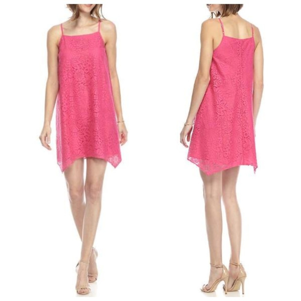 Fuchsia Lace Dress Floral Sleeveless Slip‎ Shift